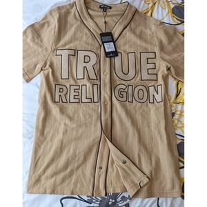 True Religion Jersey Men's Medium (Tag small) NWT Travertine Tan Pinstripe $79